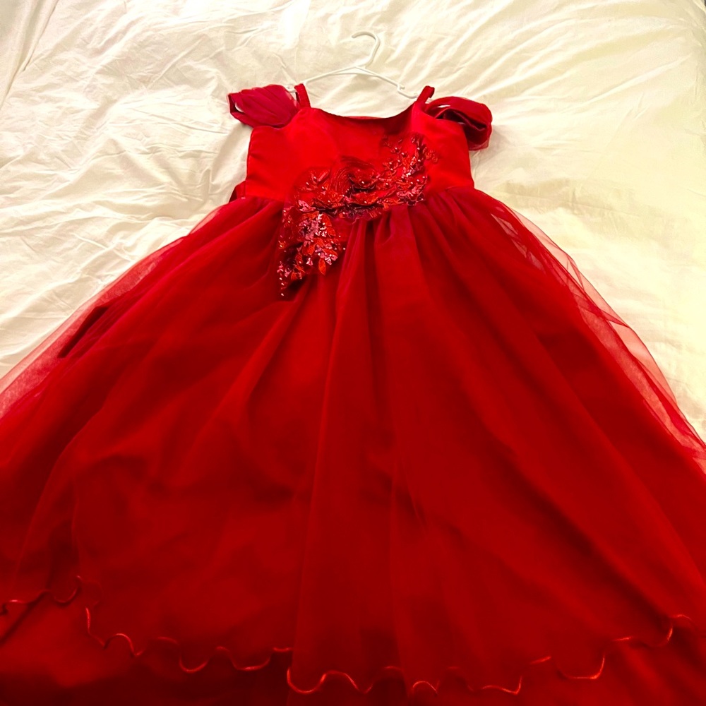 nwot Elegant Red Dress with Floral Embellishments